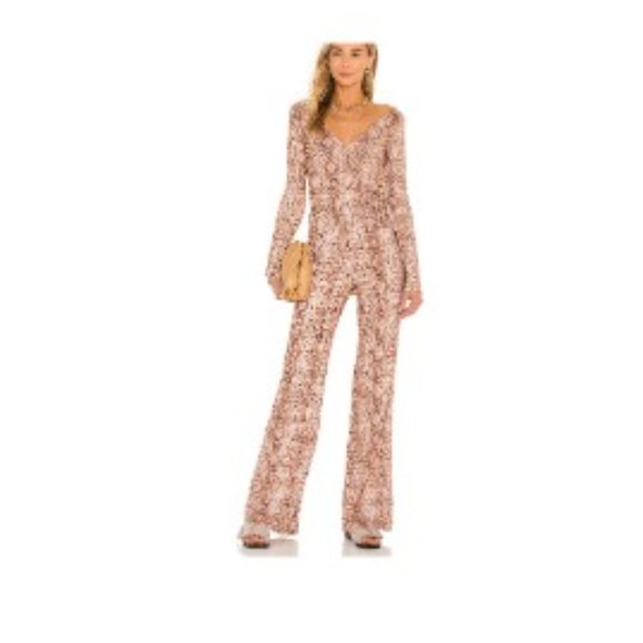 Lovers + Friends Pants - Lovers and Friends S Snake Tan Wrap Top Jumpsuit Look Pants Set 2-Piece
